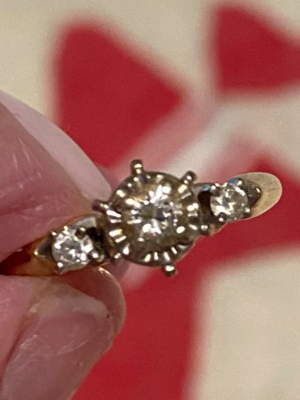 Gold Diamond Three-Stone Engagement Ring - Gold possibly a third cart in 14 kt